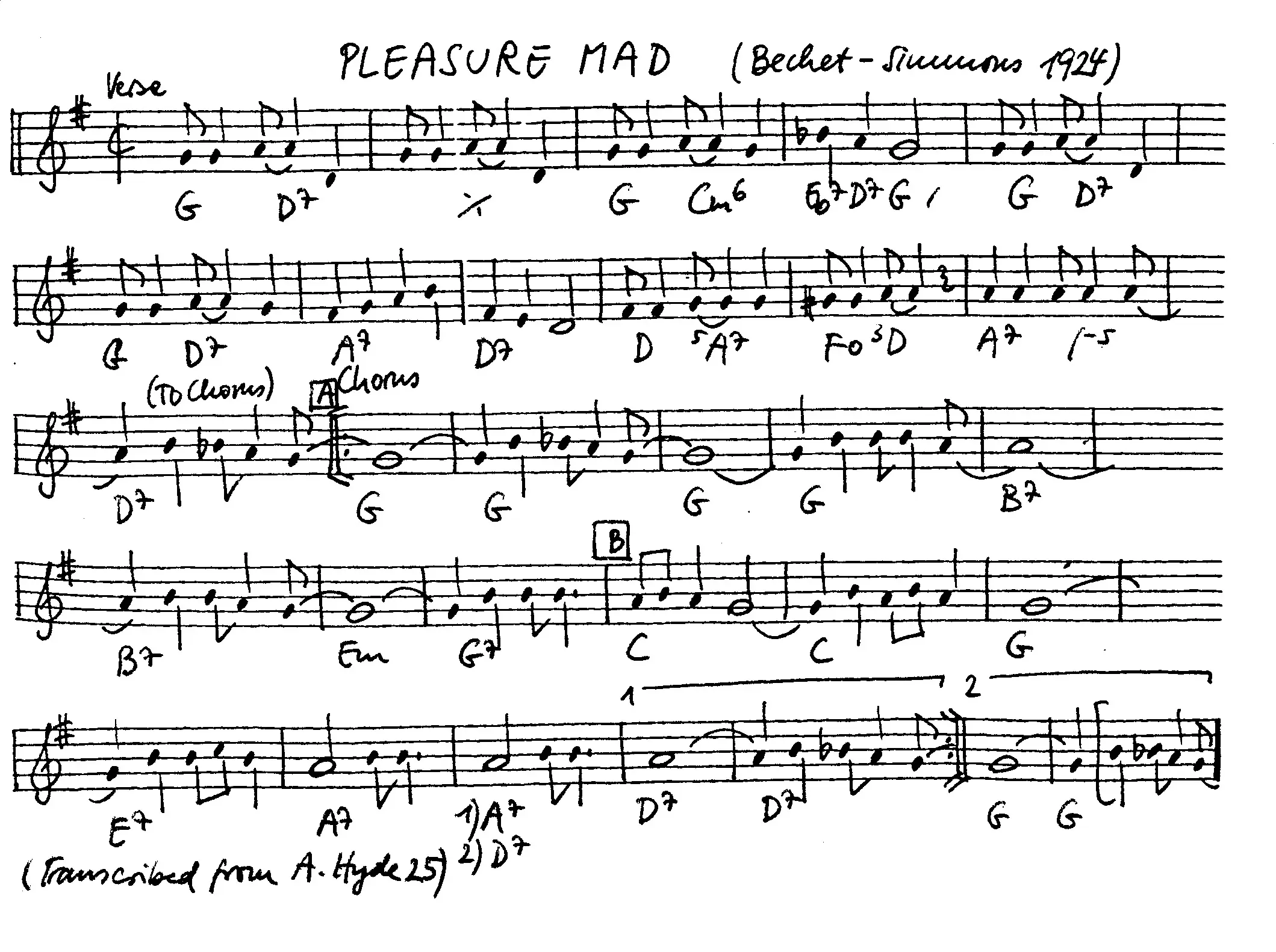 pleasure mad free jazz leadsheet - Courtesy of the Jungle Jazz Band